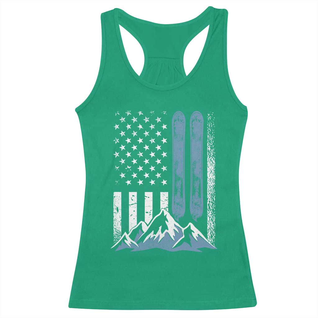 Funny Snowboarding Racerback Tank Top Vintage American Flag Snowboard Winter Sport TS11 Irish Green Print Your Wear