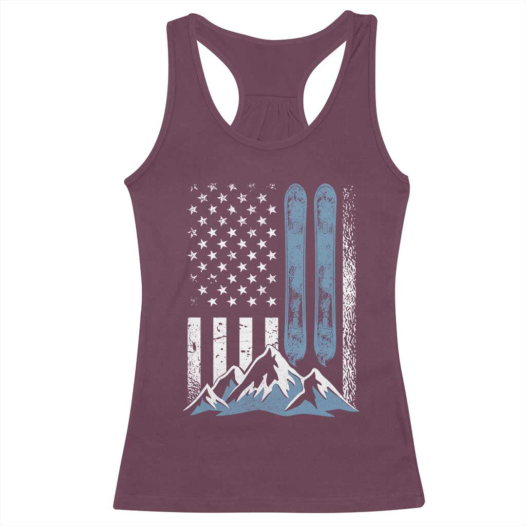Alpine Skiing Skier Racerback Tank Top Vintage American Flag Winter Sport TS11 Maroon Print Your Wear