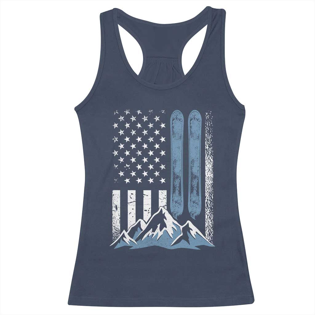Funny Snowboarding Racerback Tank Top Vintage American Flag Snowboard Winter Sport TS11 Navy Print Your Wear