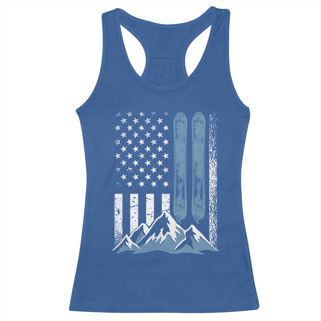 Alpine Skiing Skier Racerback Tank Top Vintage American Flag Winter Sport TS11 Royal Blue Print Your Wear