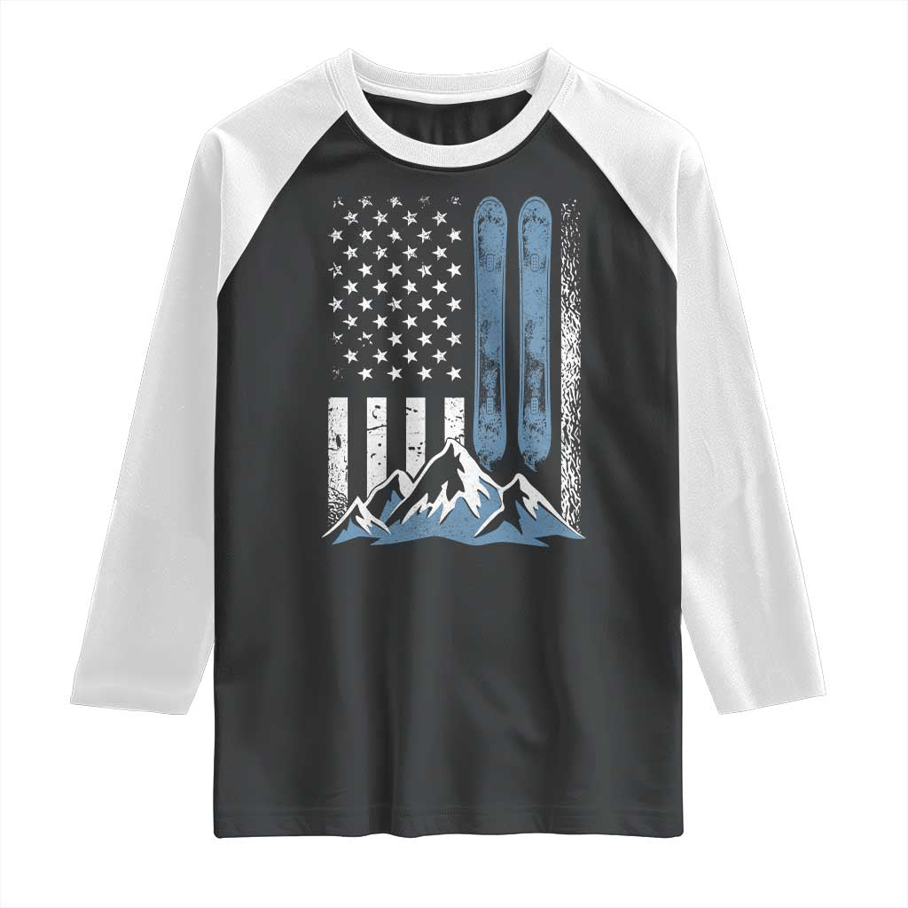 Funny Snowboarding Raglan Shirt Vintage American Flag Snowboard Winter Sport TS11 Black White Print Your Wear