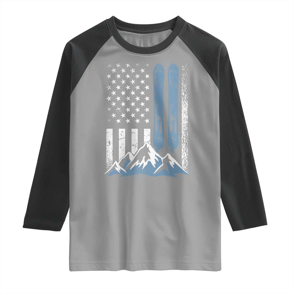 Funny Snowboarding Raglan Shirt Vintage American Flag Snowboard Winter Sport TS11 Sport Gray Black Print Your Wear