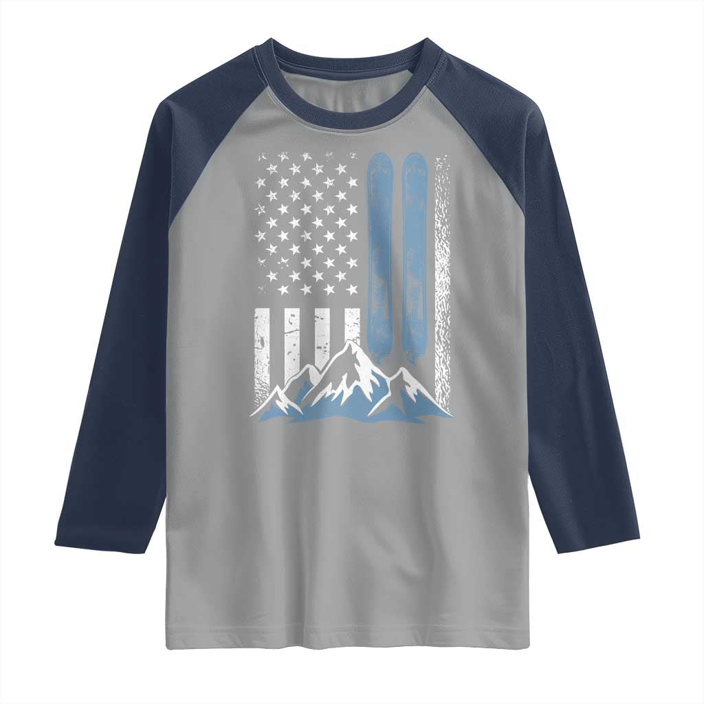 Alpine Skiing Skier Raglan Shirt Vintage American Flag Winter Sport TS11 Sport Gray Navy Print Your Wear
