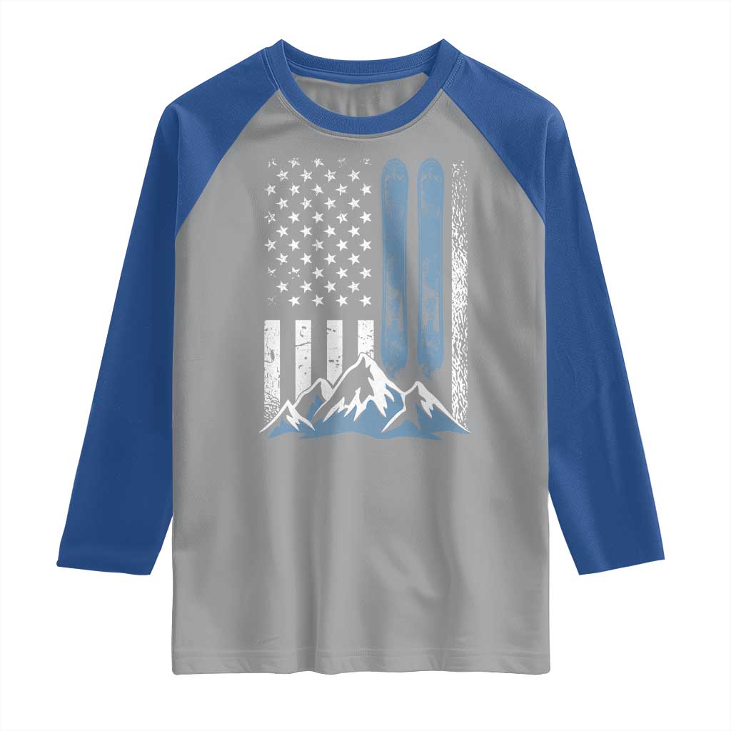 Alpine Skiing Skier Raglan Shirt Vintage American Flag Winter Sport TS11 Sport Gray Royal Print Your Wear