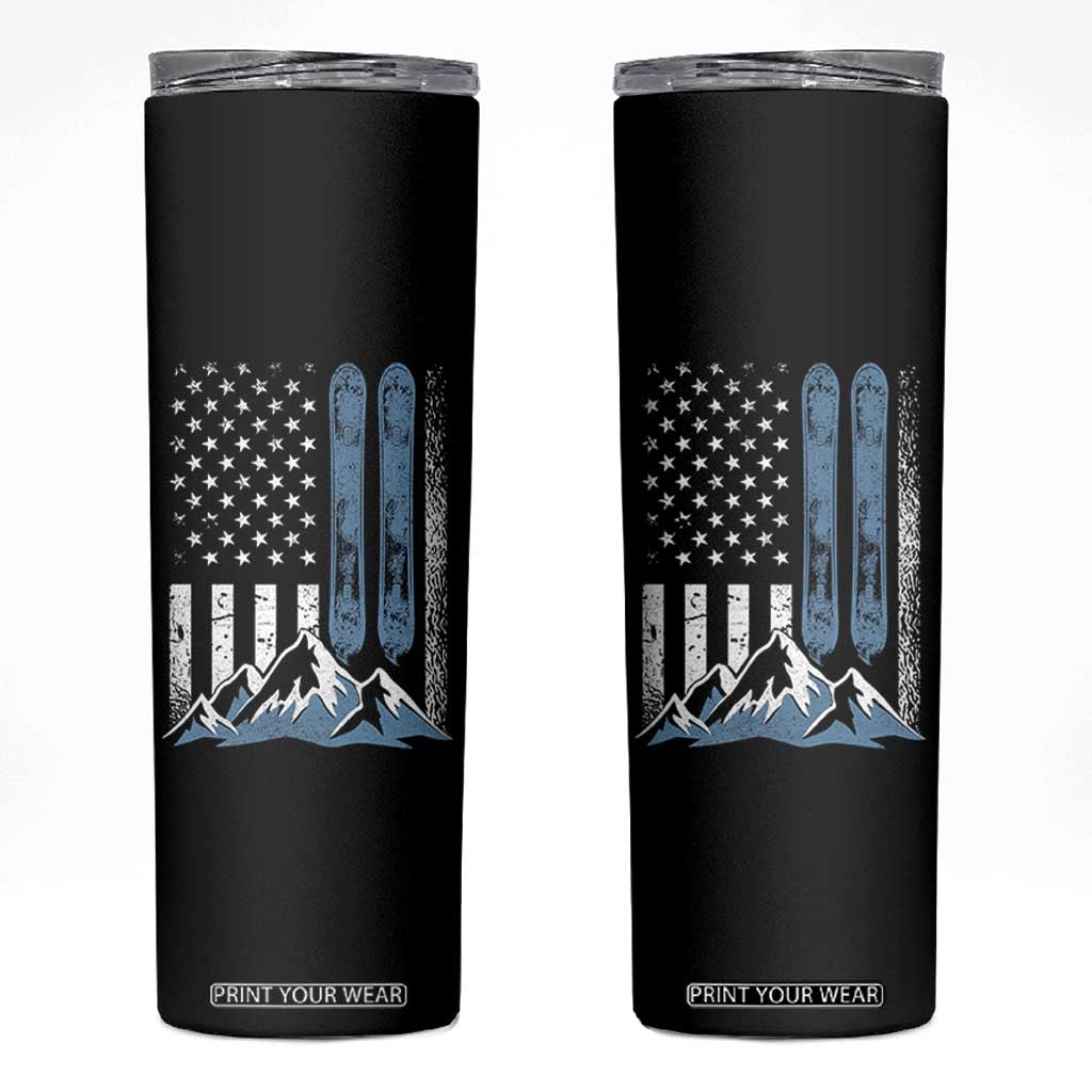 Funny Snowboarding Skinny Tumbler Vintage American Flag Snowboard Winter Sport TS11 Black Print Your Wear