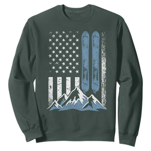 Funny Snowboarding Sweatshirt Vintage American Flag Snowboard Winter Sport TS11 Dark Forest Green Print Your Wear