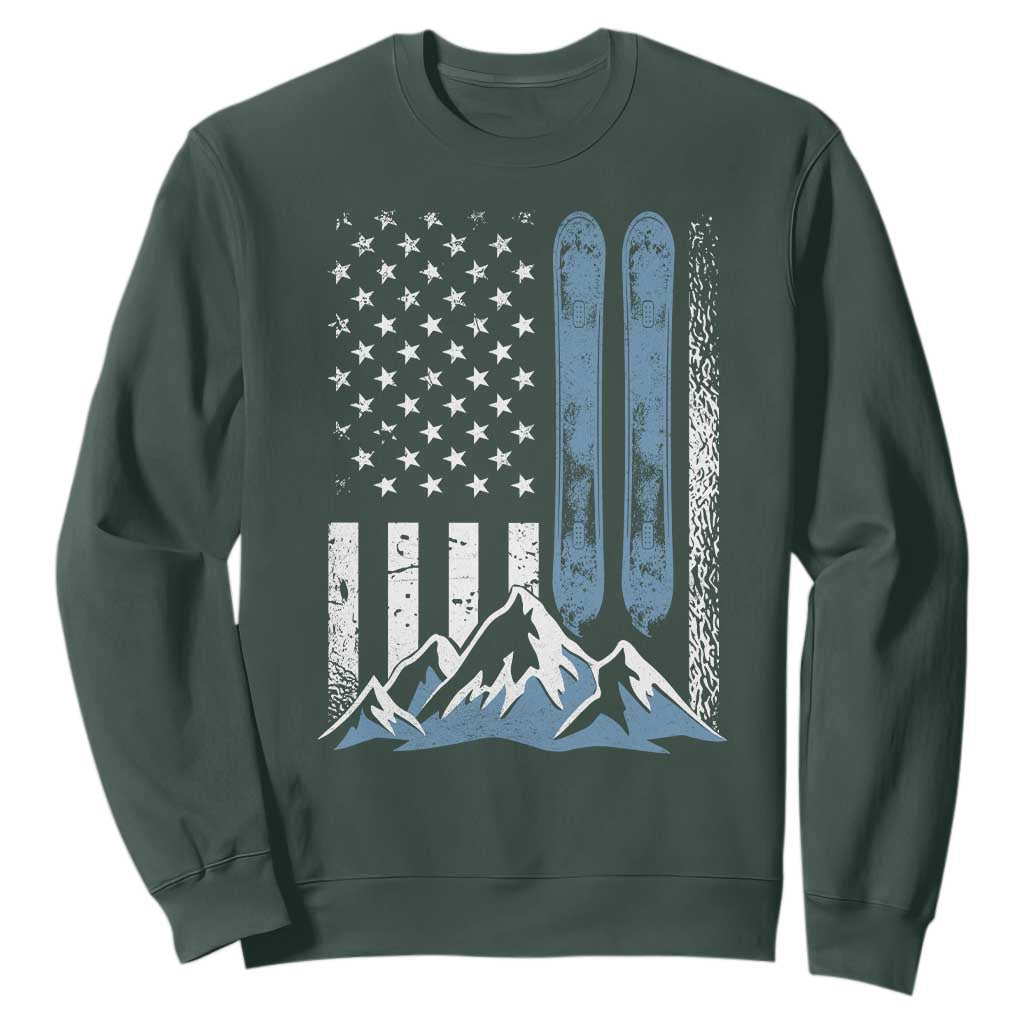 Alpine Skiing Skier Sweatshirt Vintage American Flag Winter Sport TS11 Dark Forest Green Print Your Wear