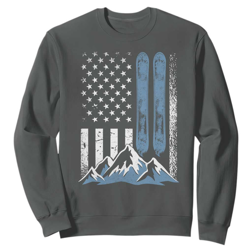 Funny Snowboarding Sweatshirt Vintage American Flag Snowboard Winter Sport TS11 Dark Heather Print Your Wear