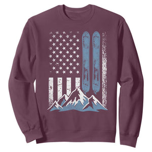 Funny Snowboarding Sweatshirt Vintage American Flag Snowboard Winter Sport TS11 Maroon Print Your Wear