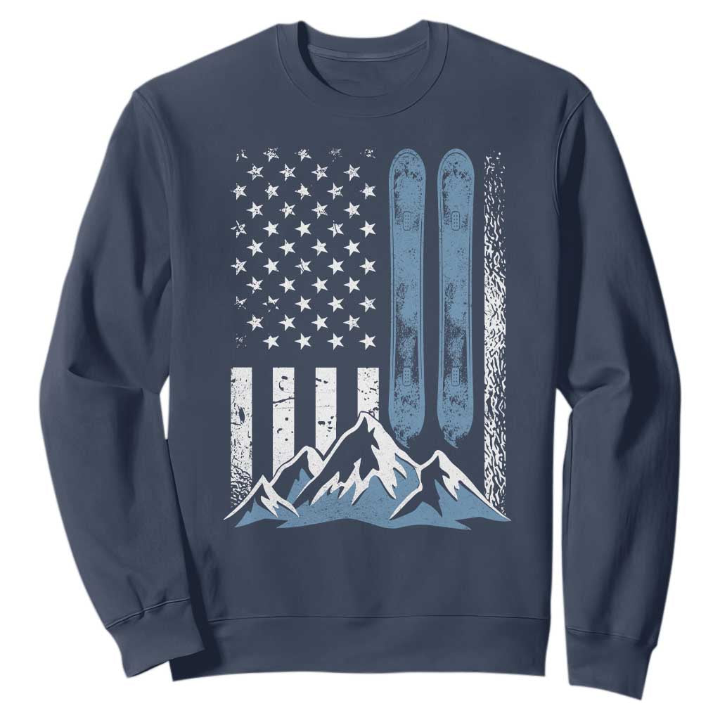 Funny Snowboarding Sweatshirt Vintage American Flag Snowboard Winter Sport TS11 Navy Print Your Wear