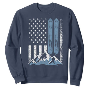 Funny Snowboarding Sweatshirt Vintage American Flag Snowboard Winter Sport TS11 Navy Print Your Wear
