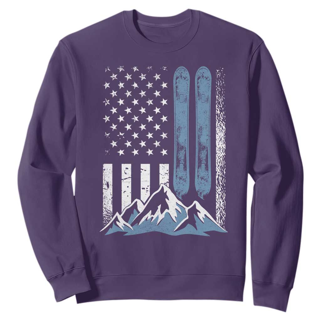 Alpine Skiing Skier Sweatshirt Vintage American Flag Winter Sport TS11 Purple Print Your Wear