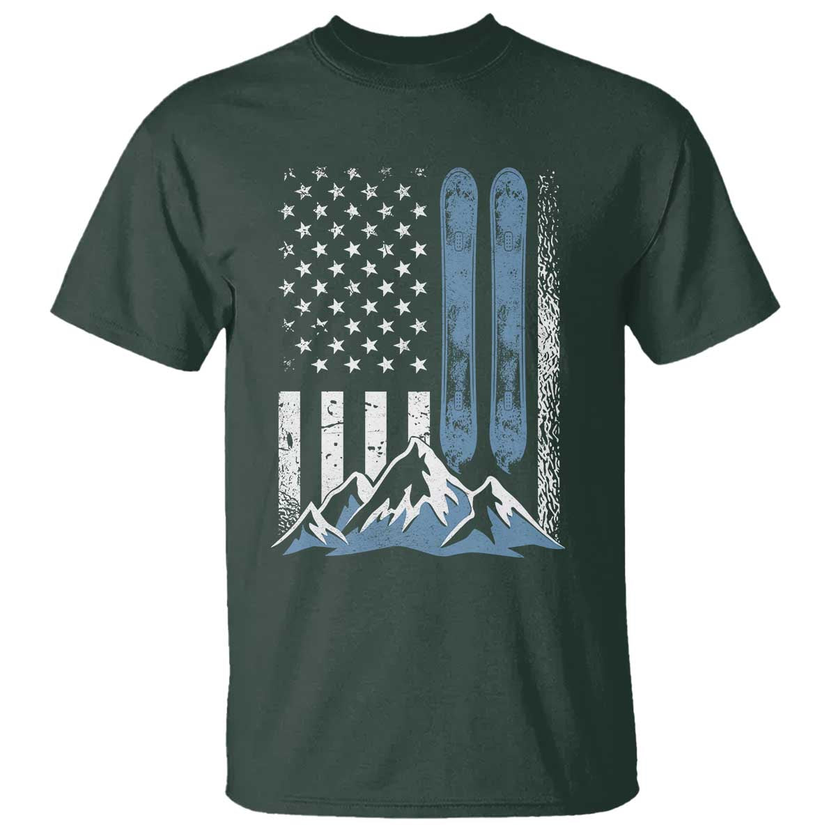 Funny Snowboarding T Shirt Vintage American Flag Snowboard Winter Sport TS11 Dark Forest Green Print Your Wear