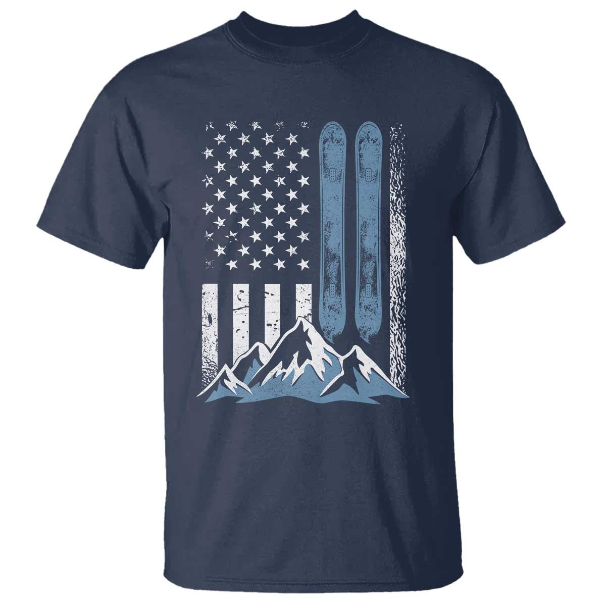 Alpine Skiing Skier T Shirt Vintage American Flag Winter Sport TS11 Navy Print Your Wear