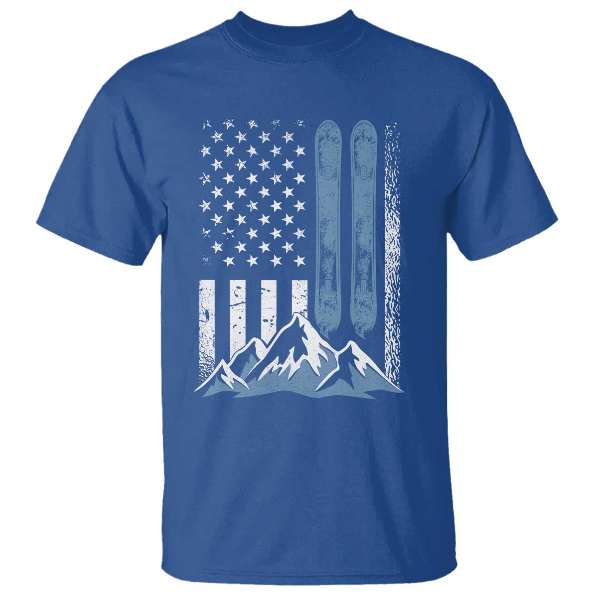 Alpine Skiing Skier T Shirt Vintage American Flag Winter Sport TS11 Royal Blue Print Your Wear