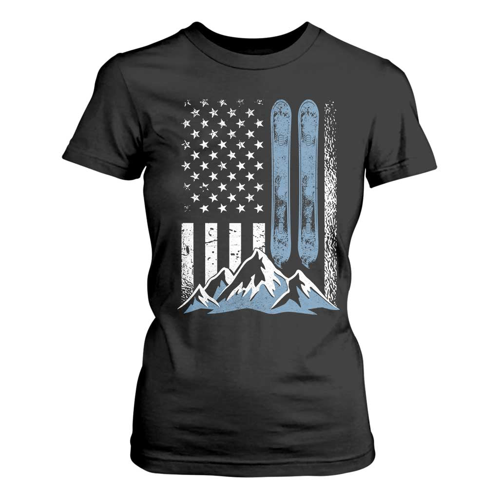 Alpine Skiing Skier T Shirt For Women Vintage American Flag Winter Sport TS11 Black Print Your Wear