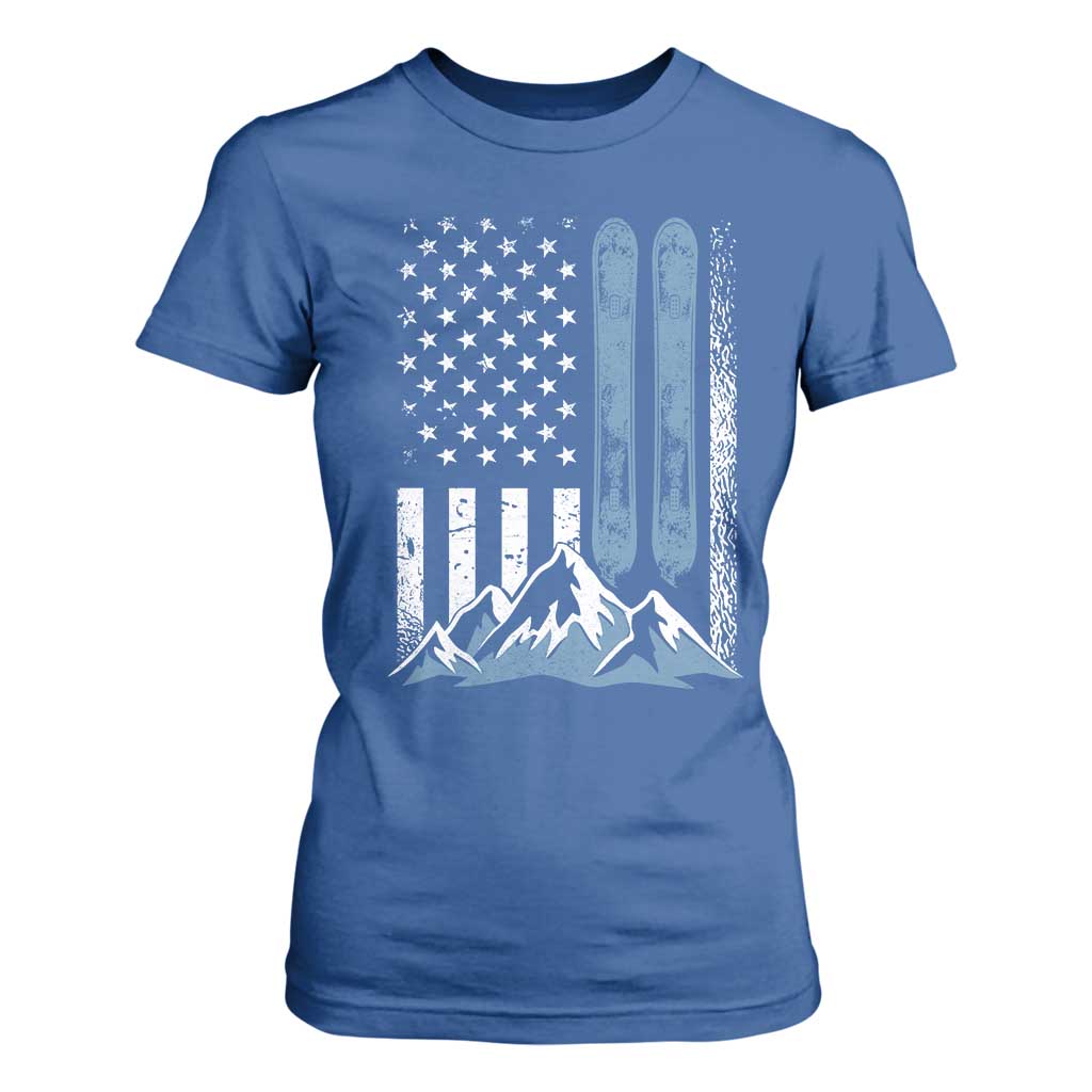 Alpine Skiing Skier T Shirt For Women Vintage American Flag Winter Sport TS11 Royal Blue Print Your Wear