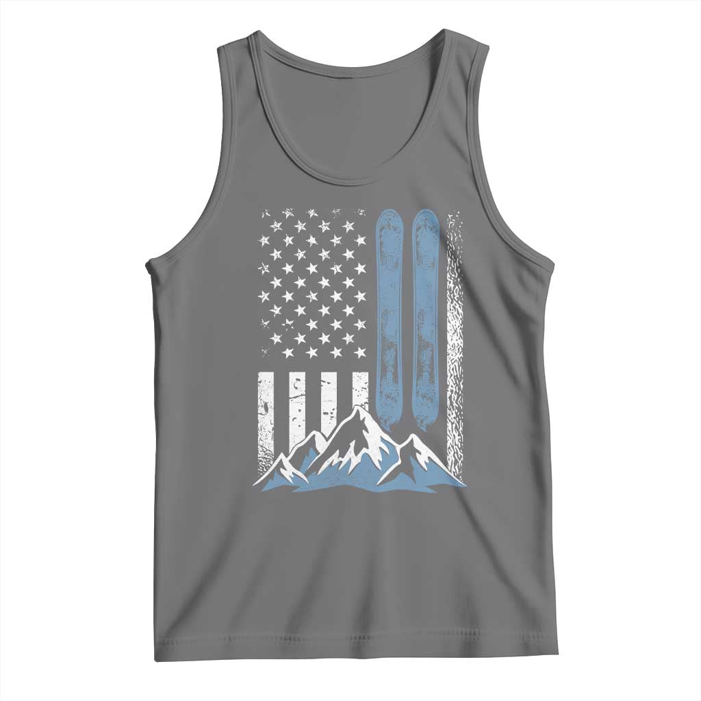 Funny Snowboarding Tank Top Vintage American Flag Snowboard Winter Sport TS11 Black Heather Print Your Wear