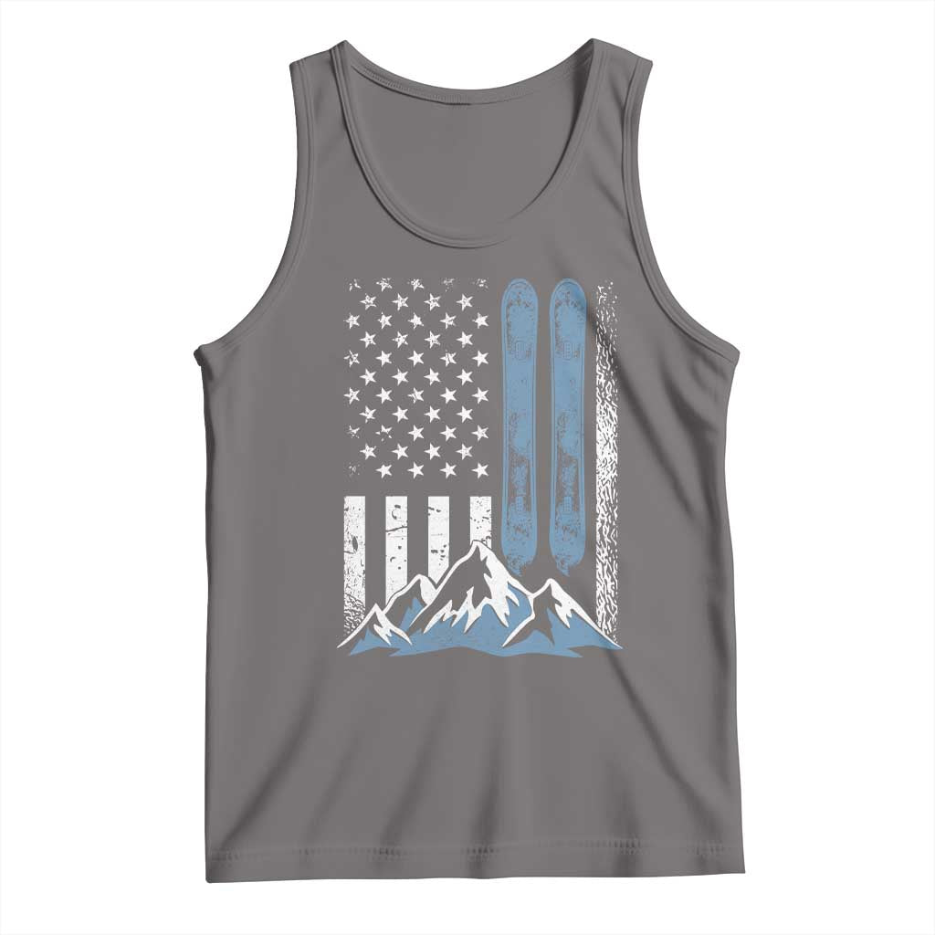Funny Snowboarding Tank Top Vintage American Flag Snowboard Winter Sport TS11 Deep Heather Print Your Wear