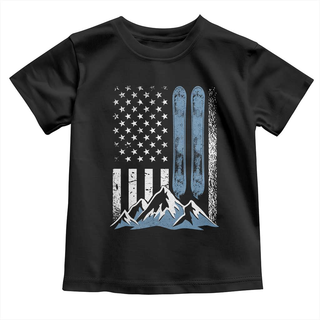 Alpine Skiing Skier Toddler T Shirt Vintage American Flag Winter Sport TS11 Black Print Your Wear