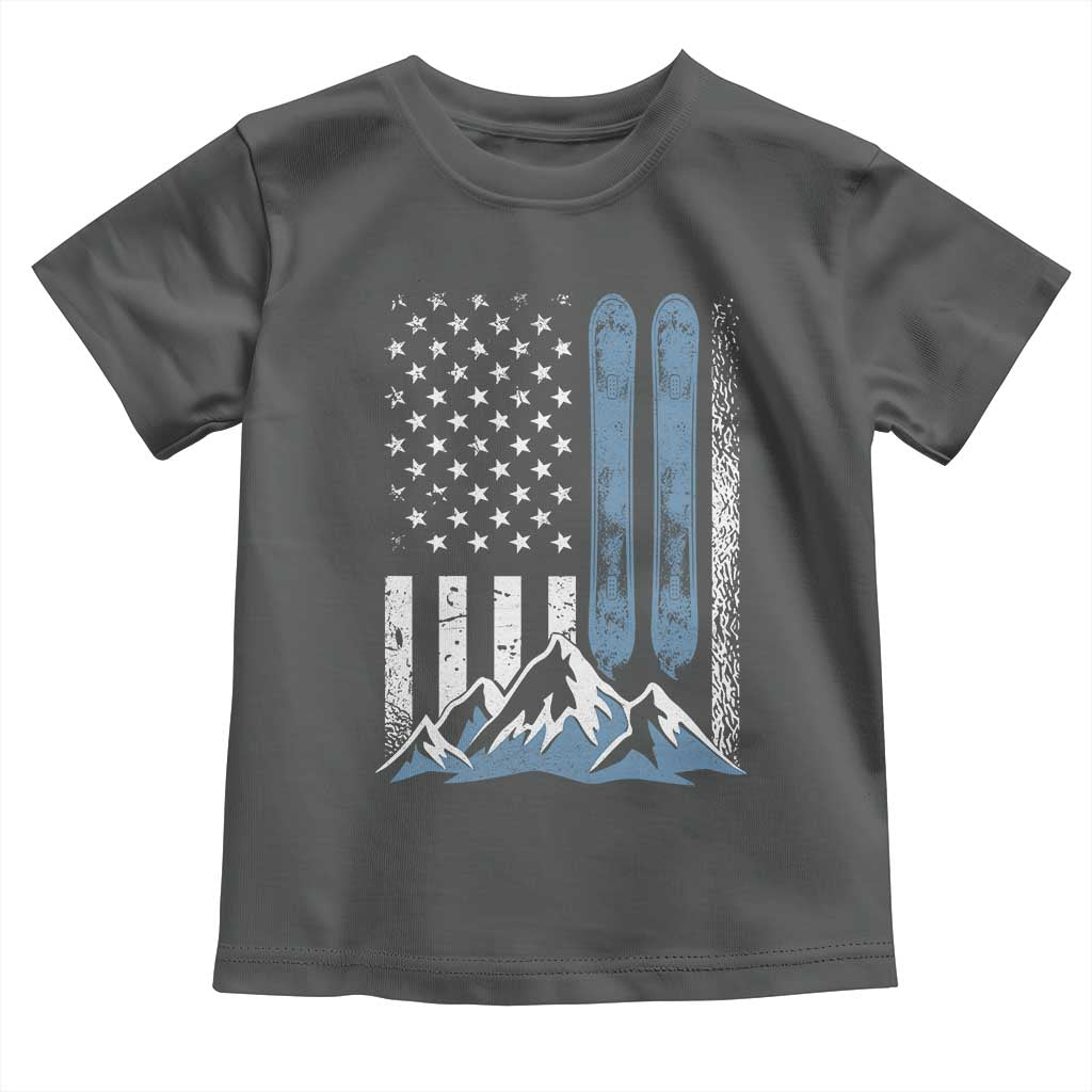Funny Snowboarding Toddler T Shirt Vintage American Flag Snowboard Winter Sport TS11 Dark Heather Print Your Wear