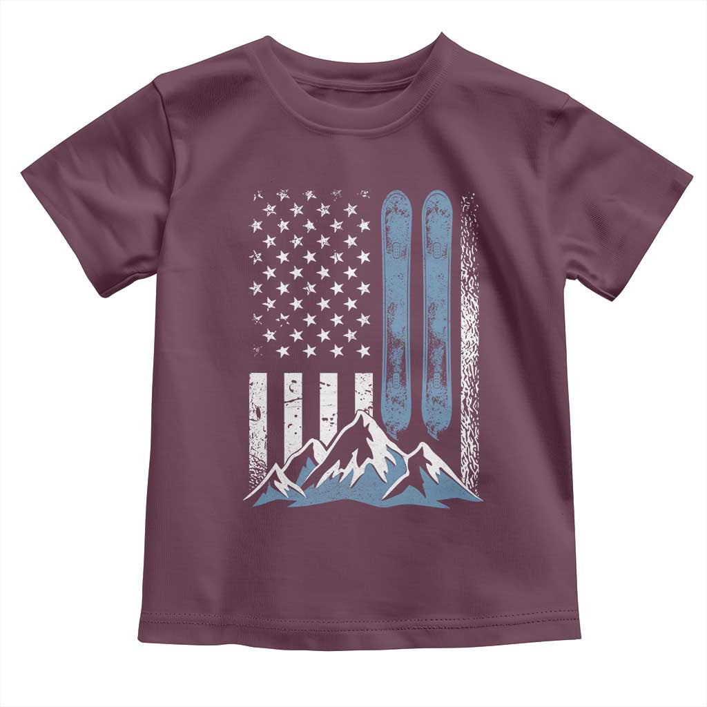 Funny Snowboarding Toddler T Shirt Vintage American Flag Snowboard Winter Sport TS11 Maroon Print Your Wear