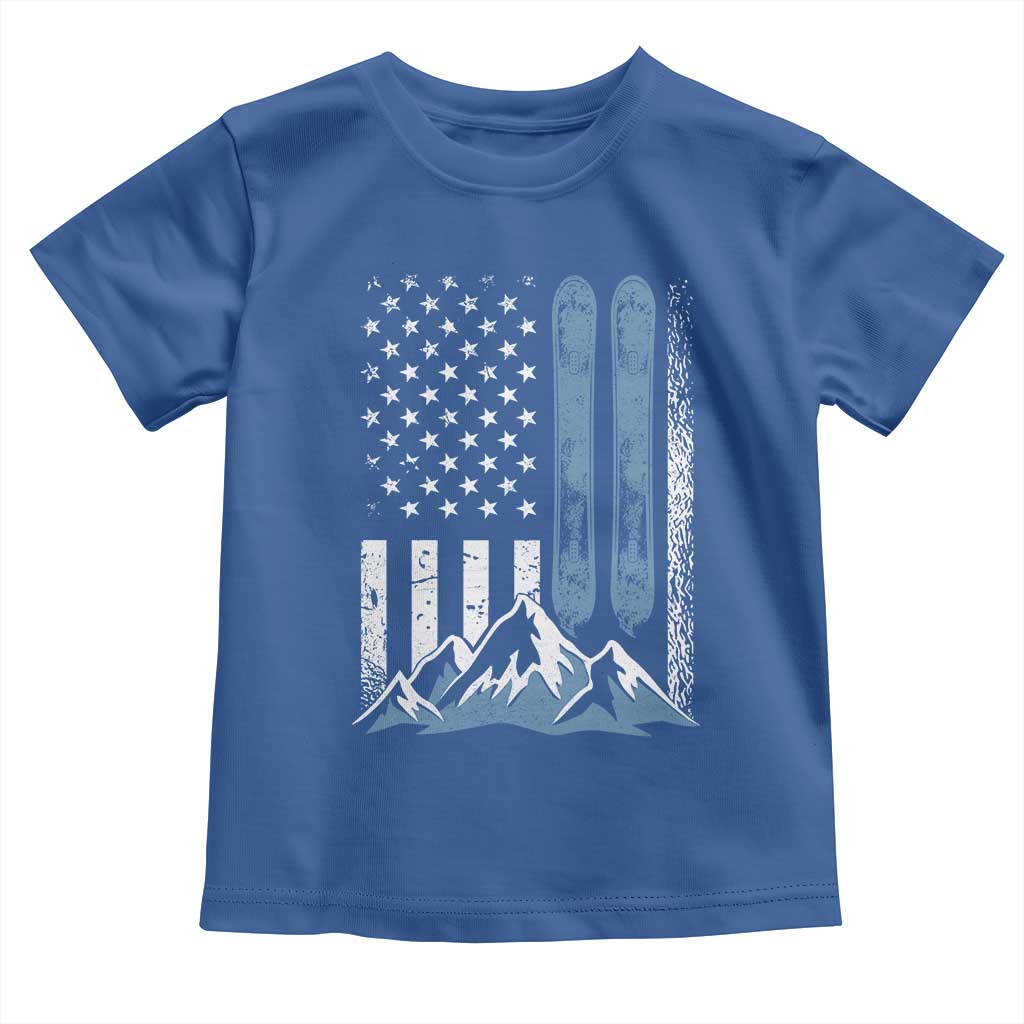 Funny Snowboarding Toddler T Shirt Vintage American Flag Snowboard Winter Sport TS11 Royal Blue Print Your Wear