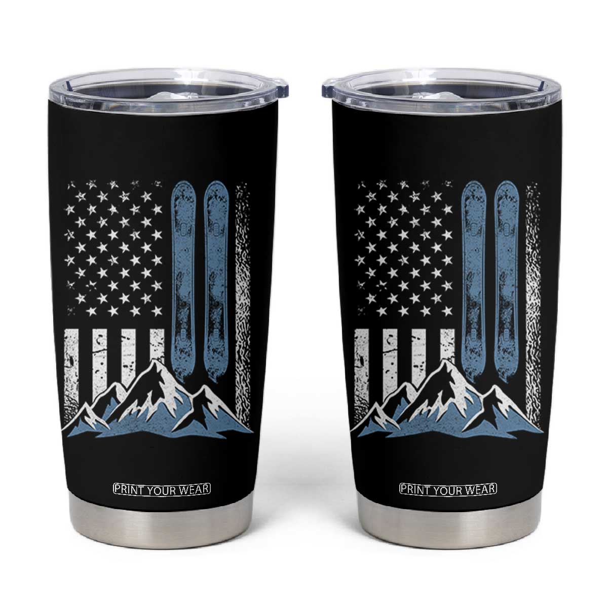 Funny Snowboarding Tumbler Cup Vintage American Flag Snowboard Winter Sport TS11 Black Print Your Wear