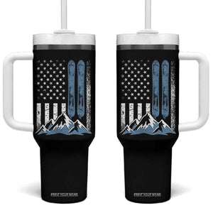 Funny Snowboarding Tumbler With Handle Vintage American Flag Snowboard Winter Sport TS11 One Size: 40 oz Black Print Your Wear