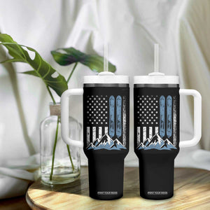 Funny Snowboarding Tumbler With Handle Vintage American Flag Snowboard Winter Sport TS11 Print Your Wear