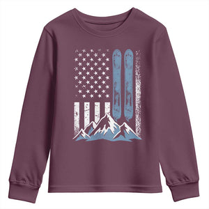 Funny Snowboarding Youth Sweatshirt Vintage American Flag Snowboard Winter Sport TS11 Maroon Print Your Wear