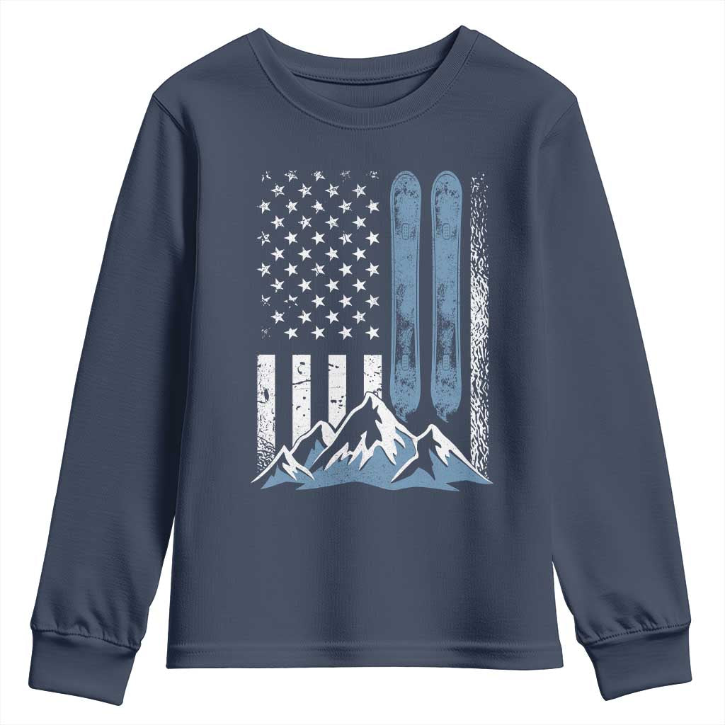 Funny Snowboarding Youth Sweatshirt Vintage American Flag Snowboard Winter Sport TS11 Navy Print Your Wear