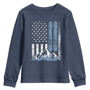 Funny Snowboarding Youth Sweatshirt Vintage American Flag Snowboard Winter Sport TS11 Navy Print Your Wear