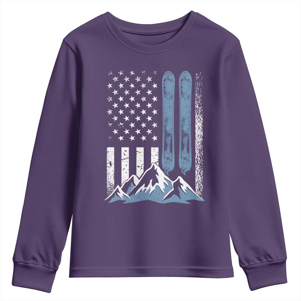 Funny Snowboarding Youth Sweatshirt Vintage American Flag Snowboard Winter Sport TS11 Purple Print Your Wear