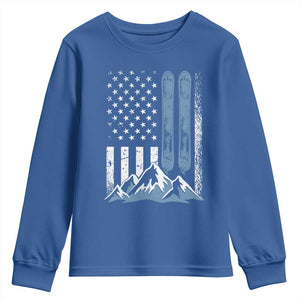 Funny Snowboarding Youth Sweatshirt Vintage American Flag Snowboard Winter Sport TS11 Royal Blue Print Your Wear