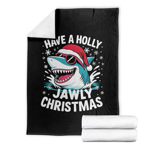 Funny Xmas Shark Throw Blanket Have A Holly Jawly Christmas Santa Hat TS11 Black Print Your Wear