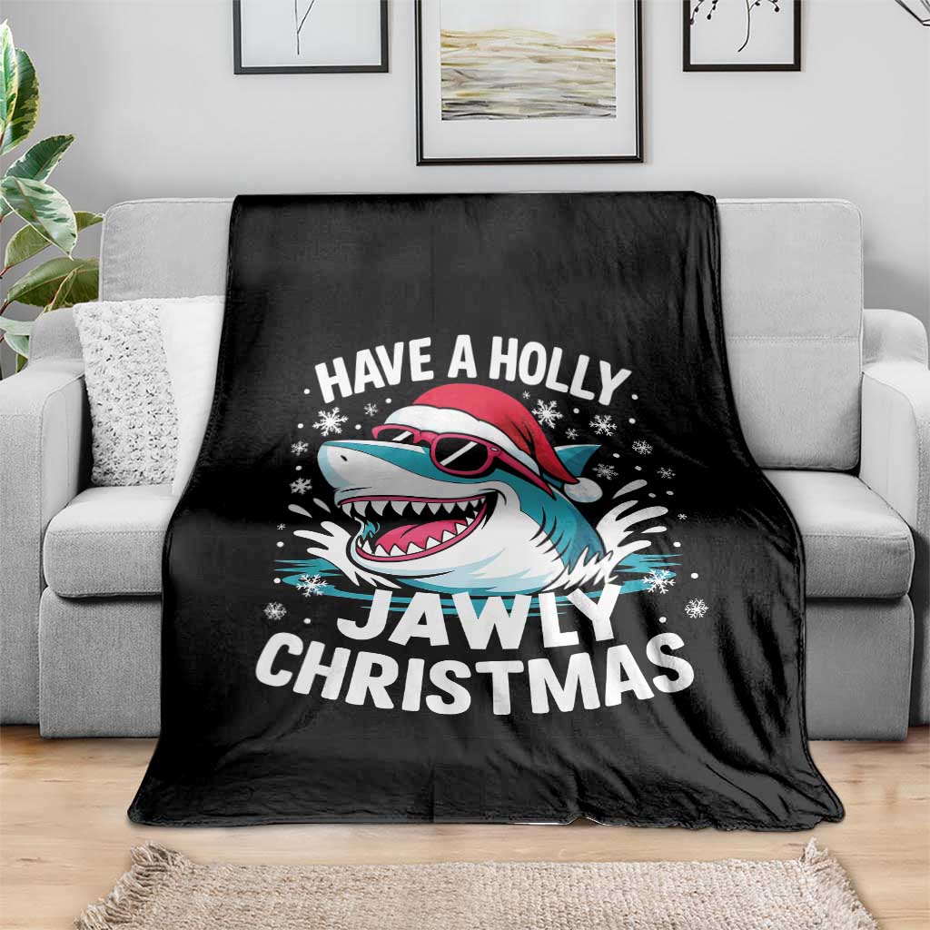 Funny Xmas Shark Throw Blanket Have A Holly Jawly Christmas Santa Hat TS11 Print Your Wear