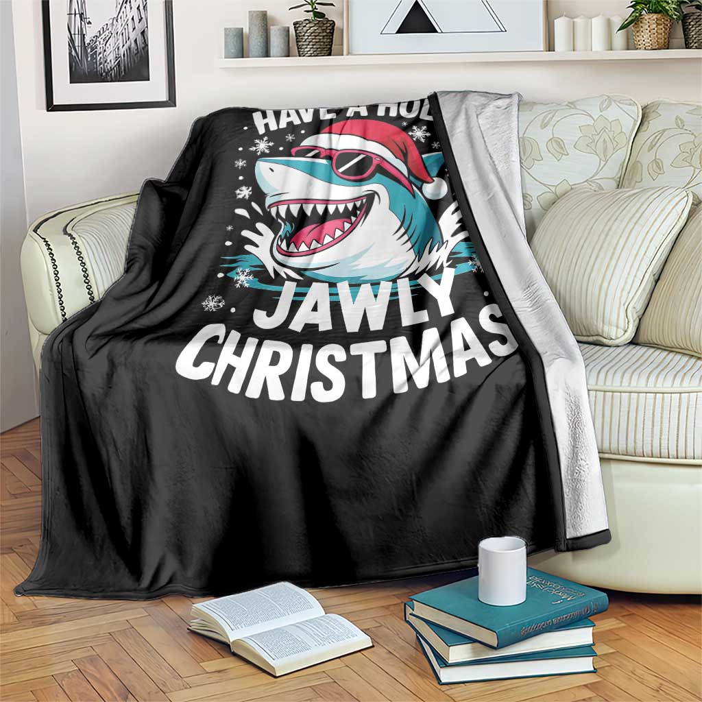 Funny Xmas Shark Throw Blanket Have A Holly Jawly Christmas Santa Hat TS11 Print Your Wear