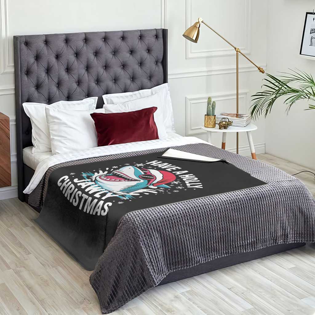 Funny Xmas Shark Throw Blanket Have A Holly Jawly Christmas Santa Hat TS11 Print Your Wear