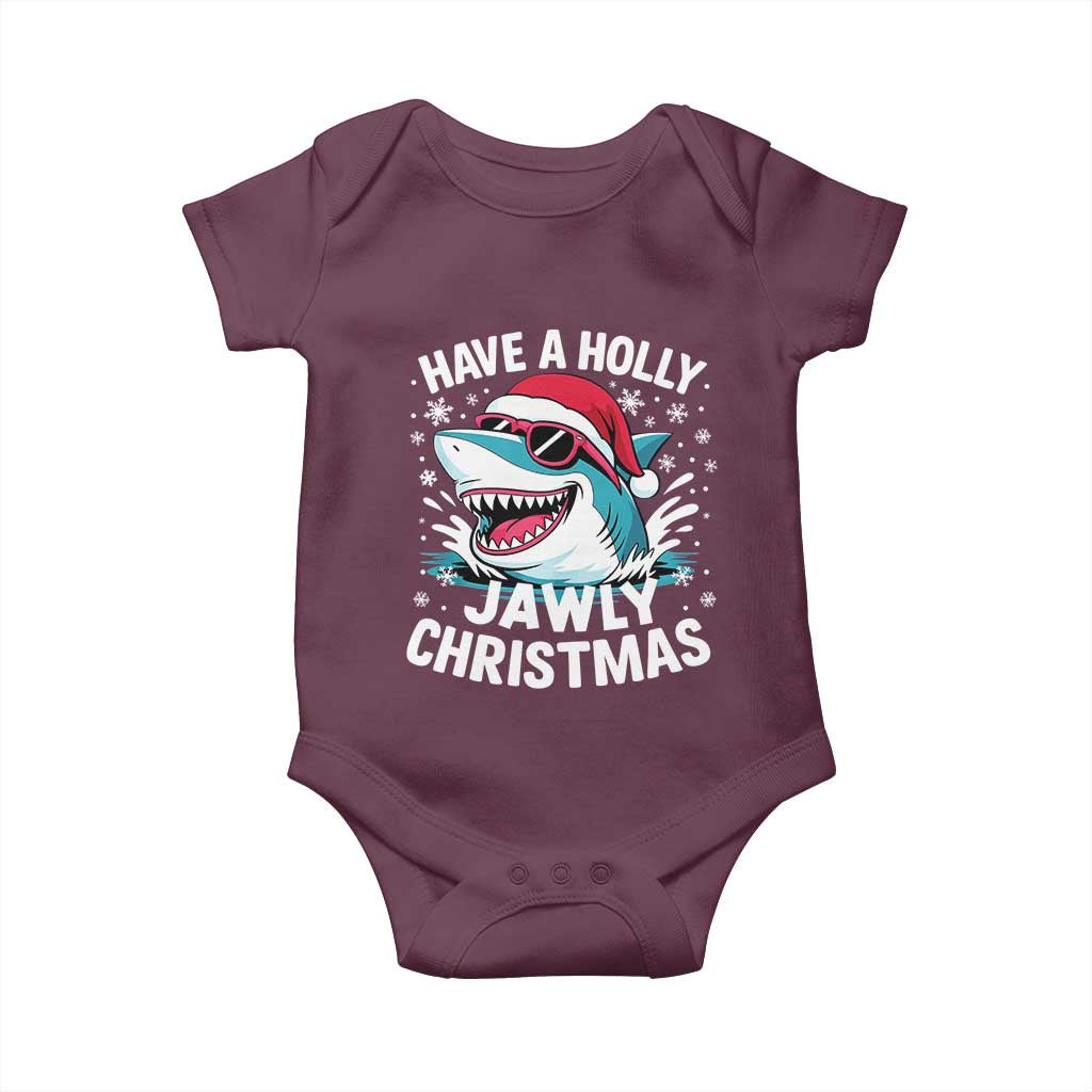 Funny Xmas Shark Baby Onesie Have A Holly Jawly Christmas Santa Hat TS11 Maroon Print Your Wear