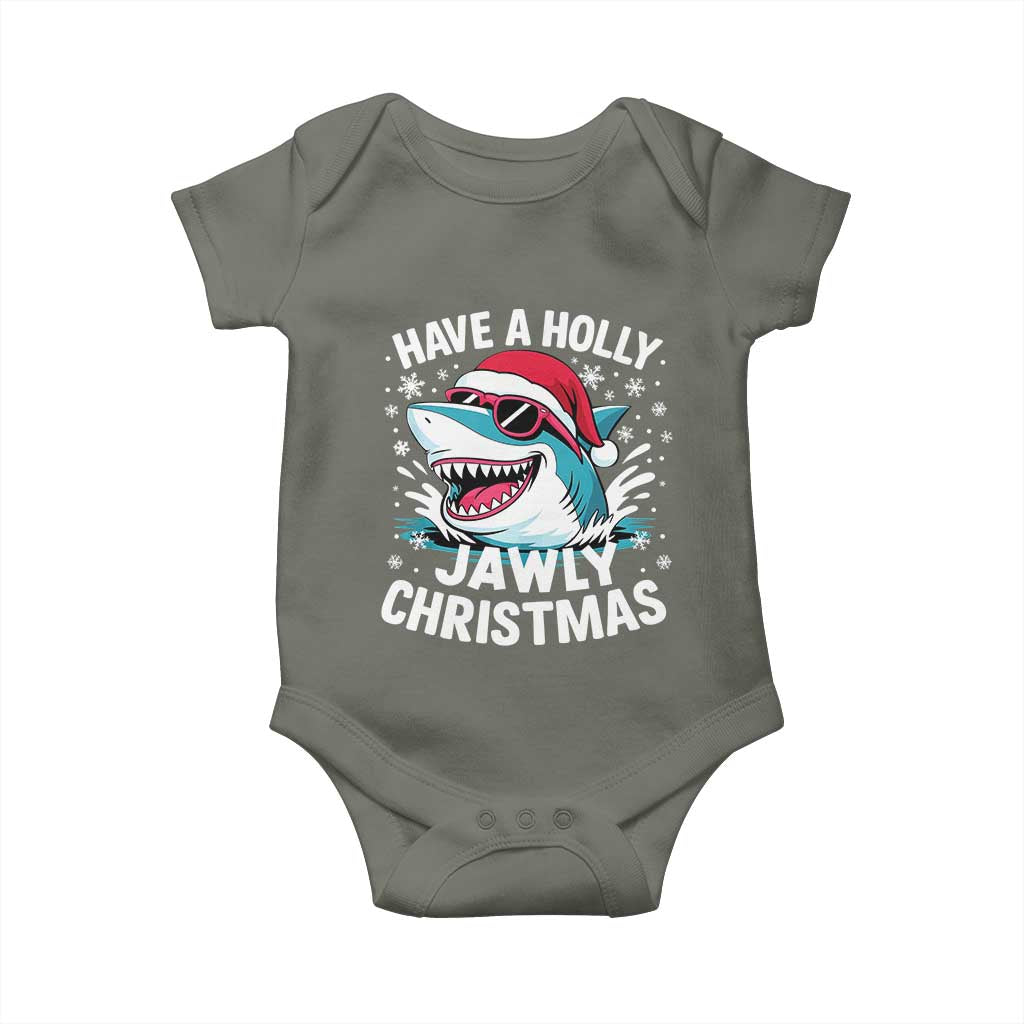 Funny Xmas Shark Baby Onesie Have A Holly Jawly Christmas Santa Hat TS11 Military Green Print Your Wear