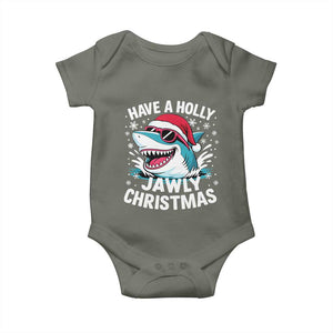 Funny Xmas Shark Baby Onesie Have A Holly Jawly Christmas Santa Hat TS11 Military Green Print Your Wear