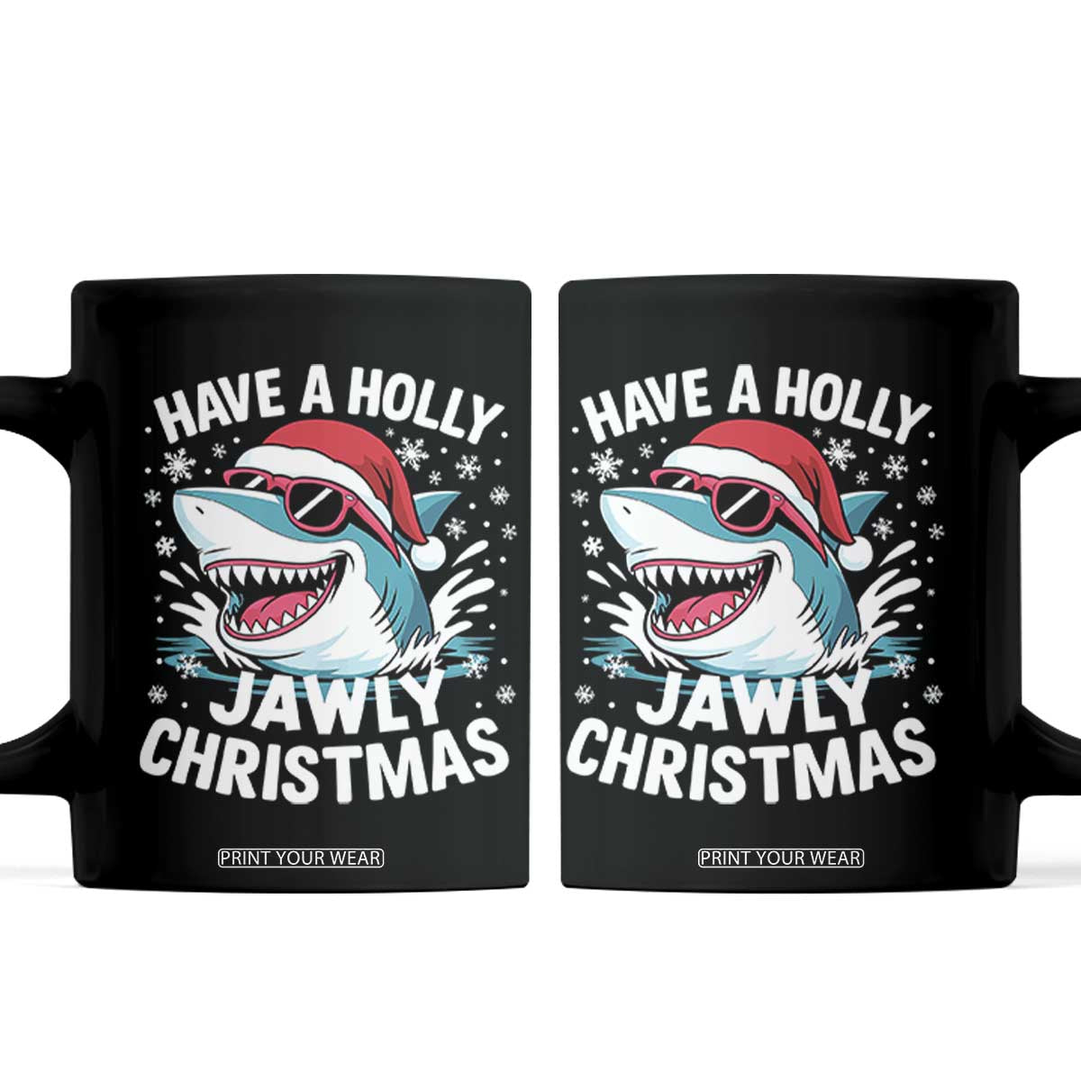 Funny Xmas Shark Coffee Mug Have A Holly Jawly Christmas Santa Hat - Print Your Wear