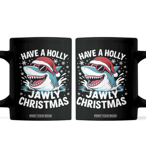Funny Xmas Shark Coffee Mug Have A Holly Jawly Christmas Santa Hat - Print Your Wear