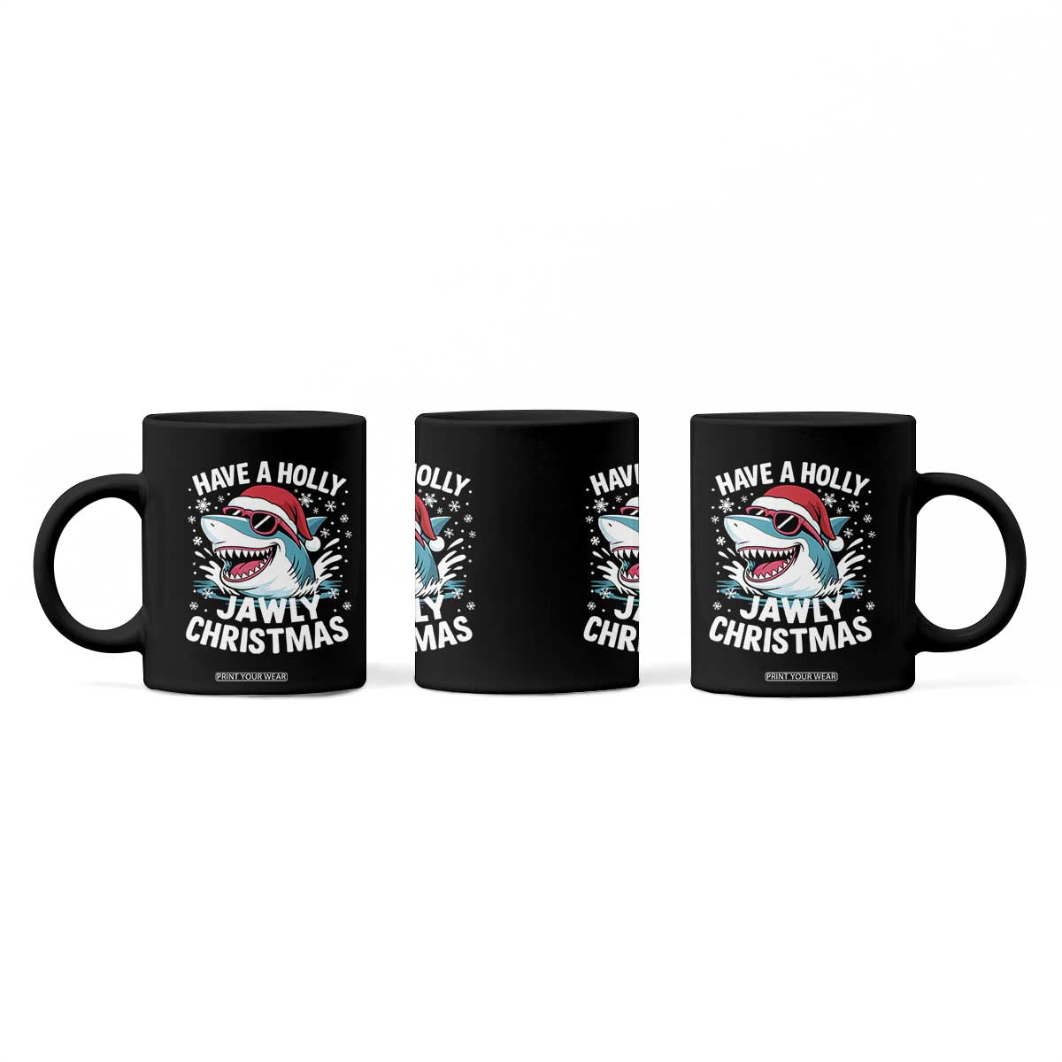 Funny Xmas Shark Coffee Mug Have A Holly Jawly Christmas Santa Hat - Print Your Wear