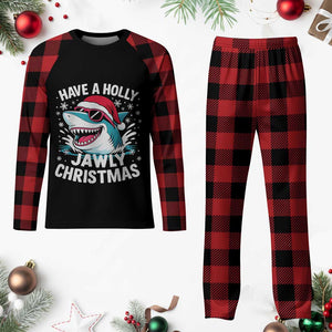 Funny Xmas Shark Plaid Pajama Set Have A Holly Jawly Christmas Santa Hat TS11 Buffalo Plaid Print Your Wear