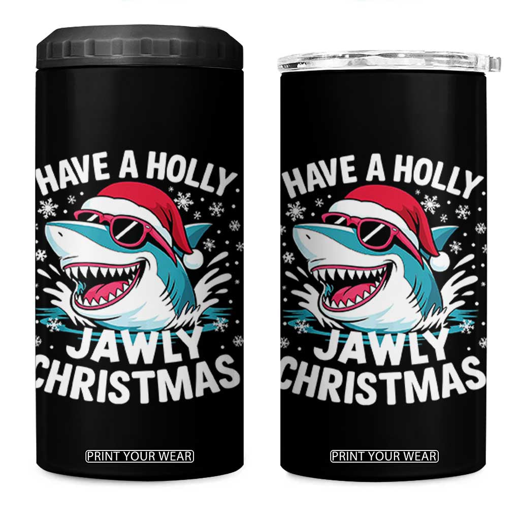 Funny Xmas Shark 4 in 1 Can Cooler Tumbler Have A Holly Jawly Christmas Santa Hat - Print Your Wear