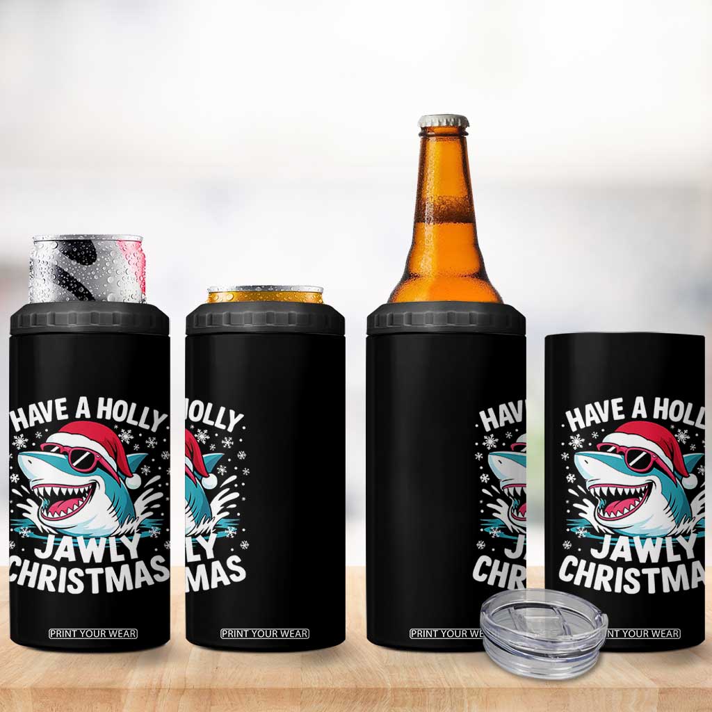 Funny Xmas Shark 4 in 1 Can Cooler Tumbler Have A Holly Jawly Christmas Santa Hat TS11 Print Your Wear
