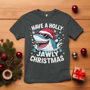 Funny Xmas Shark T Shirt Have A Holly Jawly Christmas Santa Hat TS11 Dark Heather Print Your Wear
