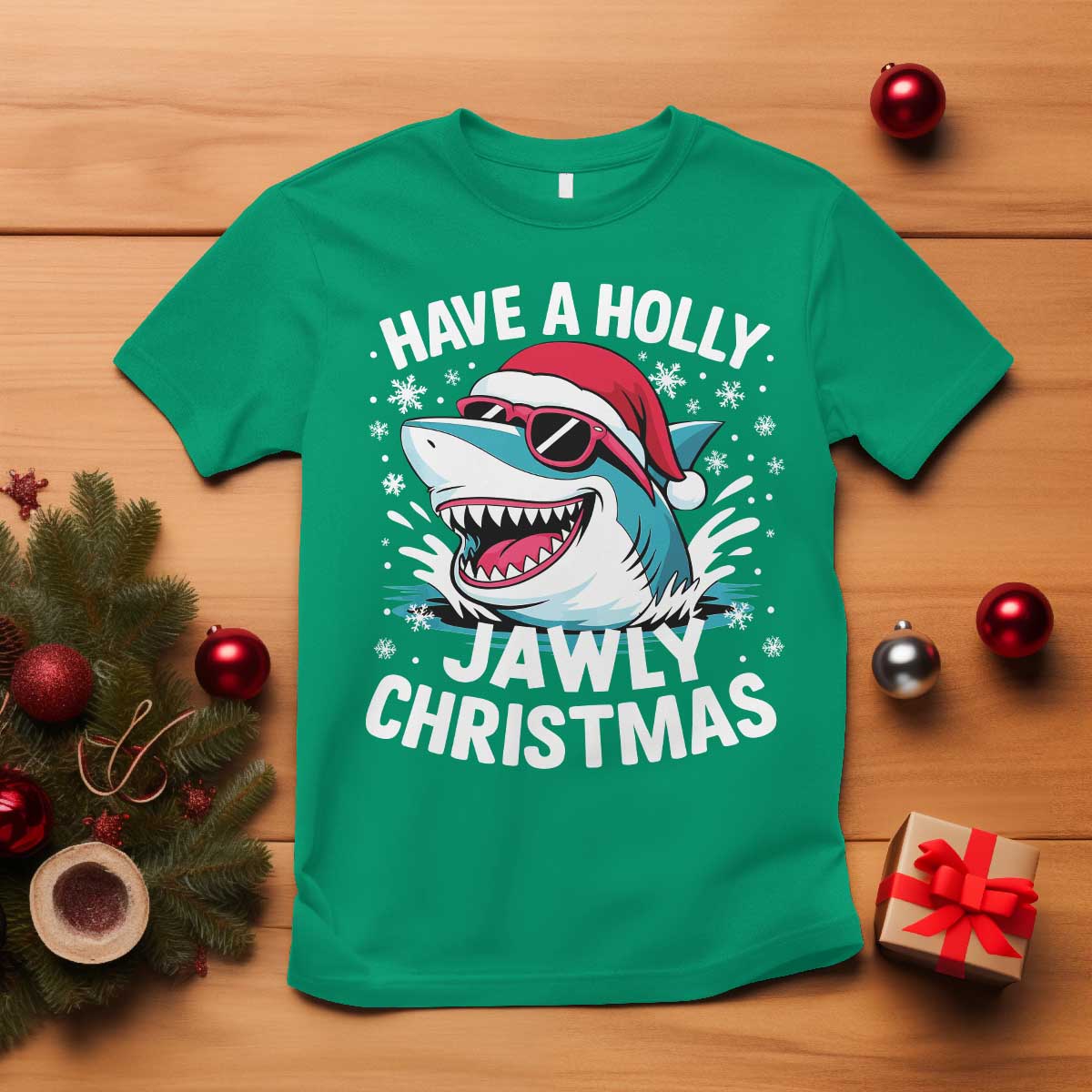 Funny Xmas Shark T Shirt Have A Holly Jawly Christmas Santa Hat TS11 Irish Green Print Your Wear